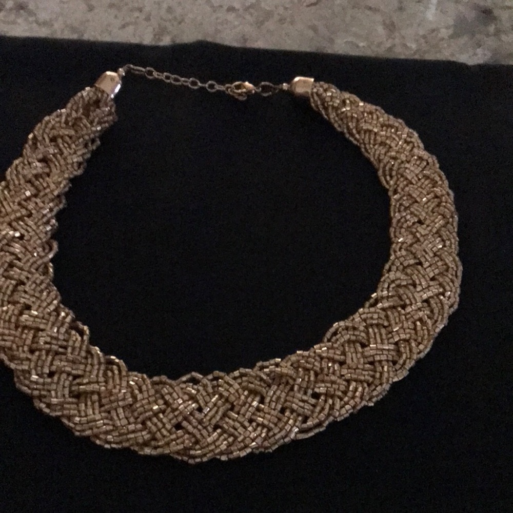 Gold Woven Beaded Statement Necklace